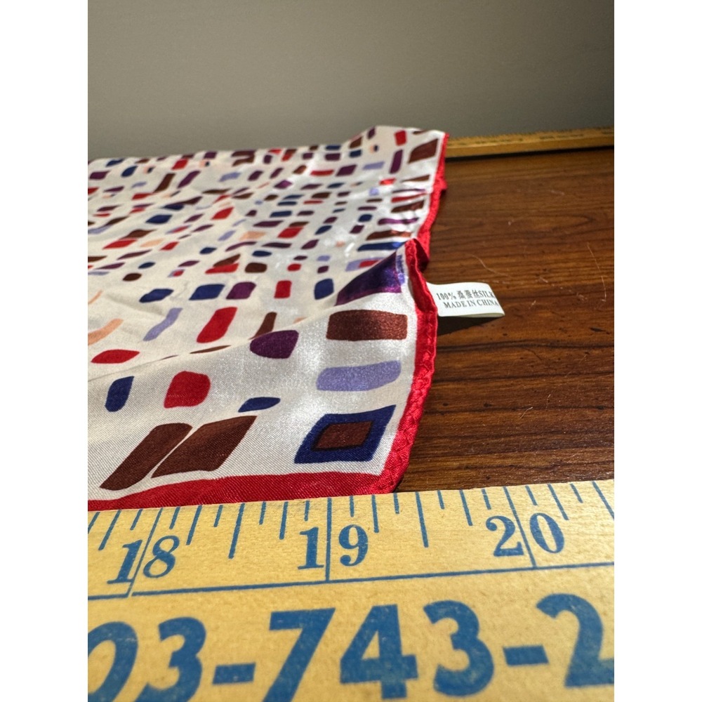 Womens Multicolor Geometric Print Silk Square Scarf Neckerchief Office Accessory - Picture 10 of 11